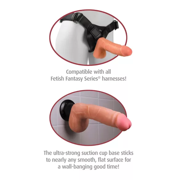 Real Feel Deluxe No.9 - realistični vibrator s testisima - natur boja