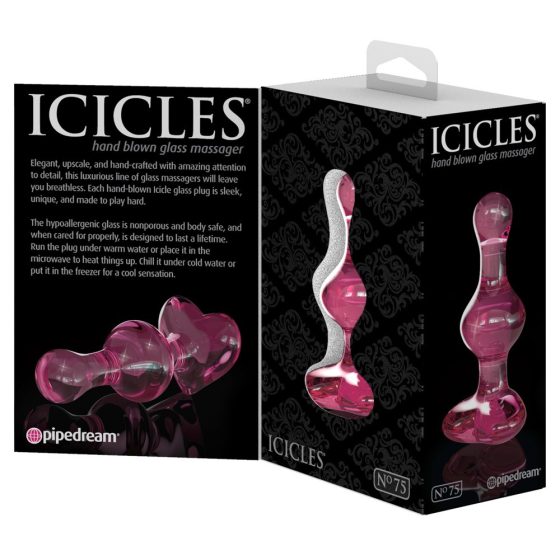 Icicles br. 75 - slatki, stakleni analni dildo (roza)