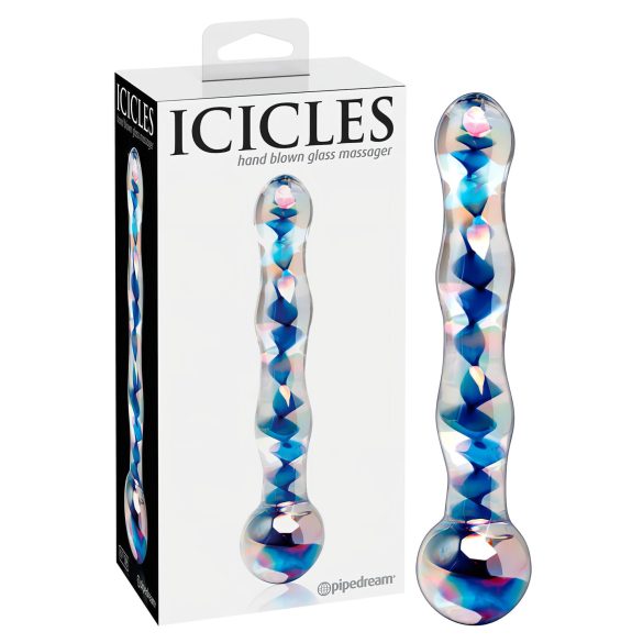 Icicles No. 08 - valoviti, dvostrani stakleni dildo (prozirno-plavi)