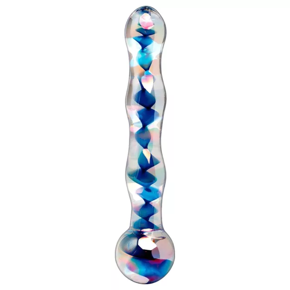 Icicles No. 08 - stakleni dildо s valovitim dizajnom, dvostrani - prozirno-plavi