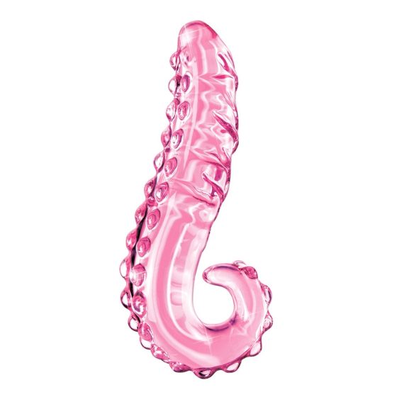 Icicles br. 24 - stakleni dildo s rebrastim jezikom (roza)