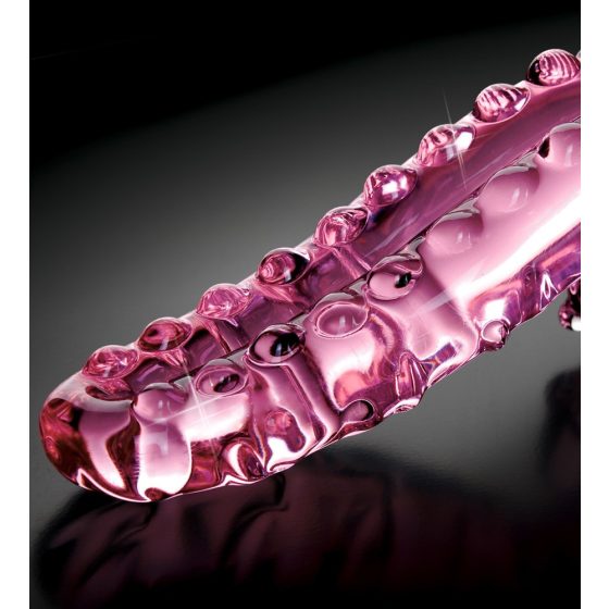 Icicles br. 24 - stakleni dildo s rebrastim jezikom (roza)