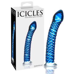 Icicles br. 29 - spiralni stakleni dildo za penis (plavi)