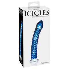 Icicles br. 29 - spiralni stakleni dildo za penis (plavi)