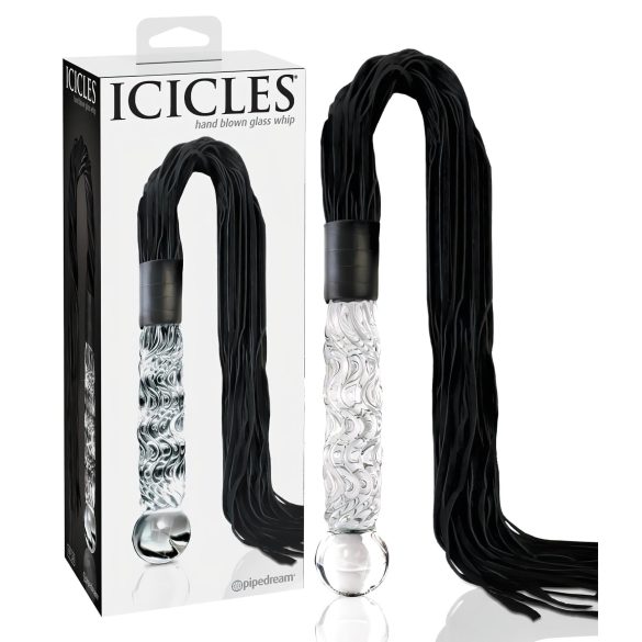 Icicles No. 38 -  kožni bič i stakleni dildo (prozirno-crno)