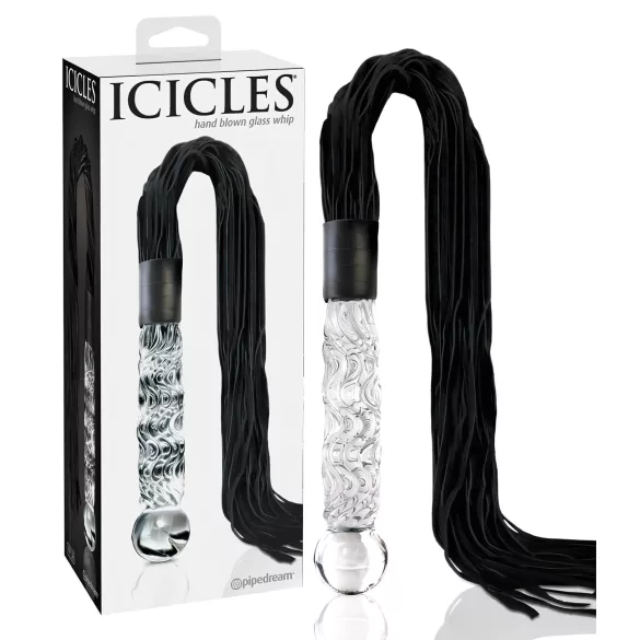 Icicles No. 38 - kožni bič i stakleni dildo - prozirno-crni