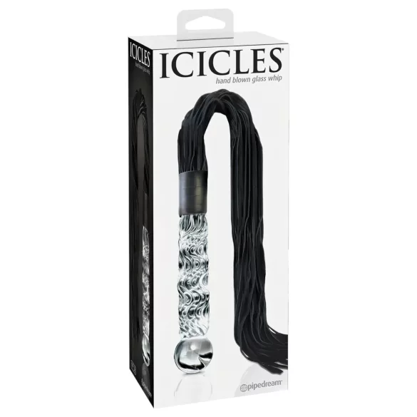 Icicles No. 38 - kožni bič i stakleni dildo - prozirno-crni
