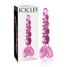   Icicles No. 43 - stakleni dildo s perlama i srcima - ružičasta