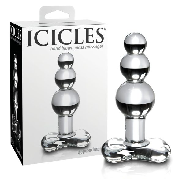 Icicles No. 47 - trostruki stakleni analni čep s perlama (prozirni)