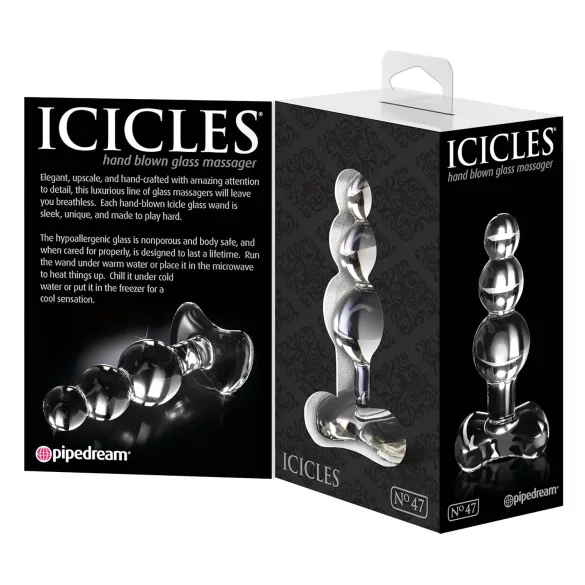Icicles No. 47 - analni plug s tri kuglice - staklo - prozirni