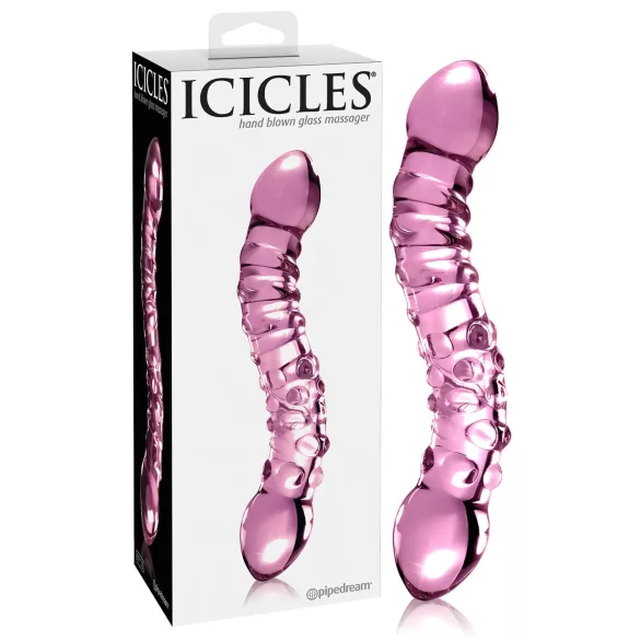 Icicles No. 55 - stakleni dildo za G točku s dva kraja - roza