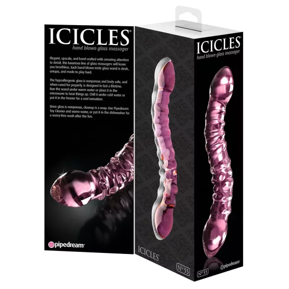 Icicles No. 55 - stakleni dildo za G točku s dva kraja - roza
