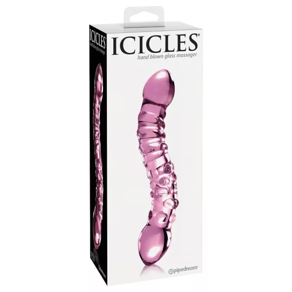 Icicles No. 55 - stakleni dildo za G točku s dva kraja - roza