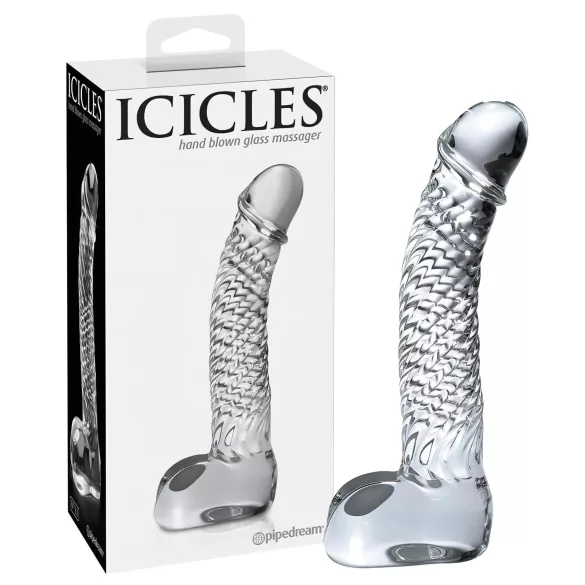 Icicles No. 61 - stakleni dildo s testisima i penisom - prozirni