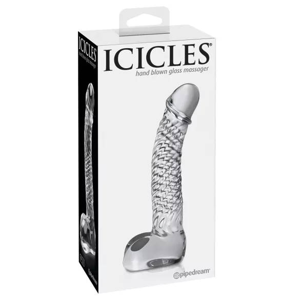 Icicles No. 61 - stakleni dildo s testisima i penisom - prozirni