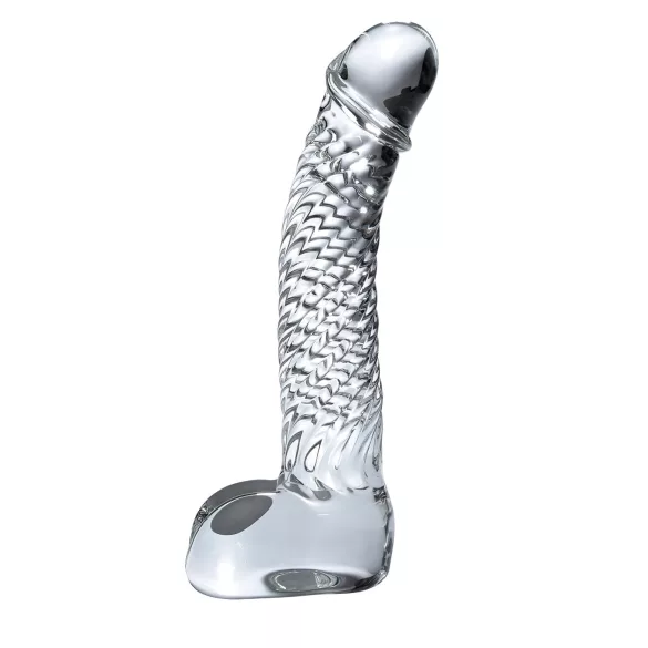 Icicles No. 61 - stakleni dildo s testisima i penisom - prozirni