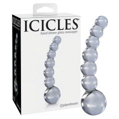   Icicles No. 66 - stakleni dildo zakrivljen s kuglicama - prozirno