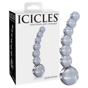 Icicles br. 66 - zakrivljeni, sferični, stakleni dildo (proziran)