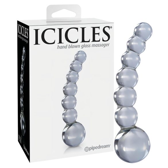 Icicles No. 66 - stakleni dildo zakrivljen s kuglicama - prozirno