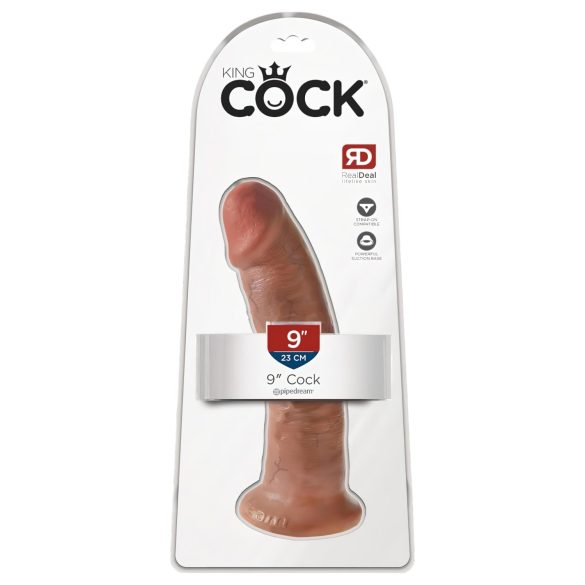 King Cock 9 - realistični dildo sa vakumskom bazom (23 cm) - tamna prirodna boja