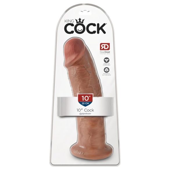 King Cock 10 - veliki dildo s vakuumskim podnožjem (25 cm) - tamna boja kože