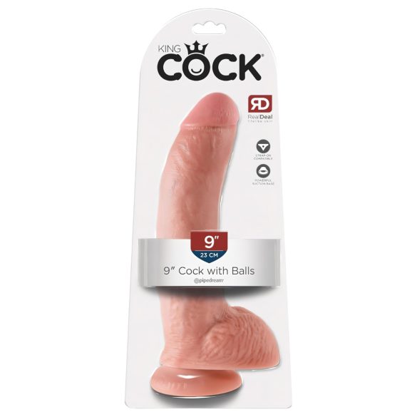King Cock 9 - veliki dildo s testisima i vakumskom bazom (23 cm) - prirodna boja