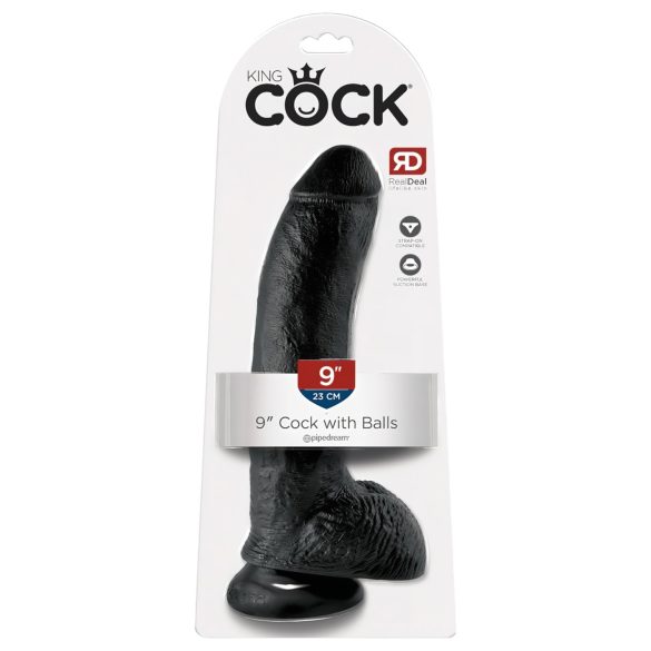 King Cock 9 - dildo s testisima s jakom vakuumskom podlogom 23cm - crni