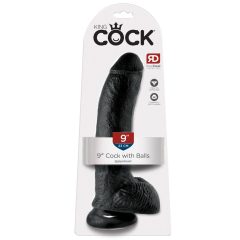 King Cock 9 - veliki, testikularni dildo (23cm) - crn