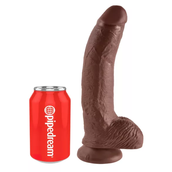 King Cock - dildo s testisima i vakuum postoljem 23 cm - smeđa