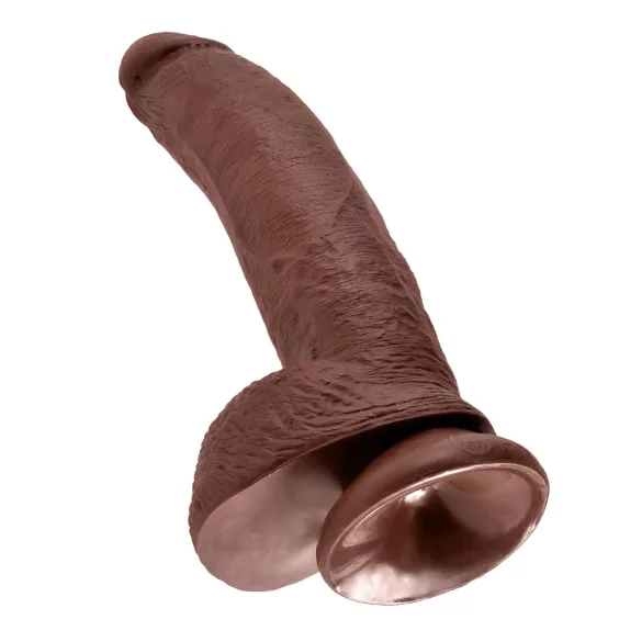 King Cock - dildo s testisima i vakuum postoljem 23 cm - smeđa