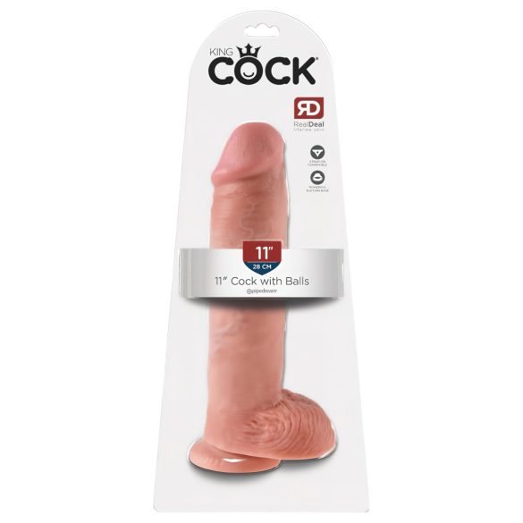King Cock 11 - dildo s testisom i s vakuumskom bazom (28 cm) - prirodno
