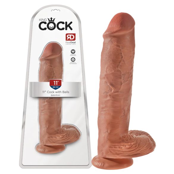 King Cock 11 - tamnosmeđa dildo sa testisima i postoljem (28cm)