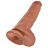 King Cock 11 - tamnosmeđa dildo sa testisima i postoljem (28cm)