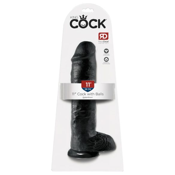 King Cock 11 - veliki dildo s vakuumskim postoljem i testisima (28 cm) - crni