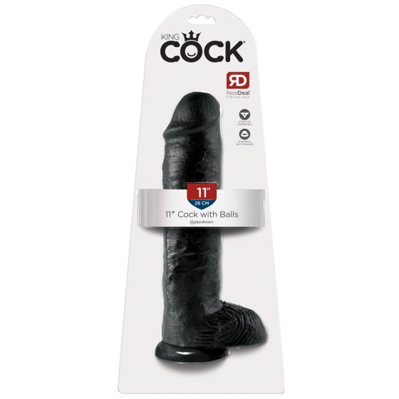 King Cock 11 - veliki, testikularni dildo (28cm) - crn