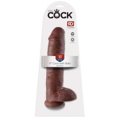 King Cock 11 - veliki, testikularni dildo (28 cm) - smeđi