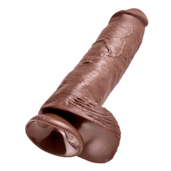 King Cock 11 - veliki, testikularni dildo (28 cm) - smeđi