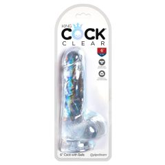 King Cock Clear 6 - mali dildo sa vakuumom, testis (15 cm)