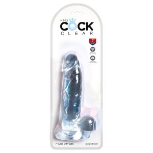 King Cock Clear 7 - vakuumska čašica, dildo za testise (18 cm)