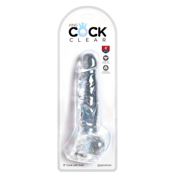 King Cock Clear 8 - vakuumska čašica, dildo za testise (20 cm)