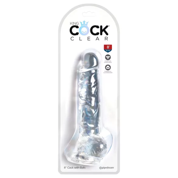King Cock Clear 8 - dildo s testisima i vakuumskom bazom 20 cm
