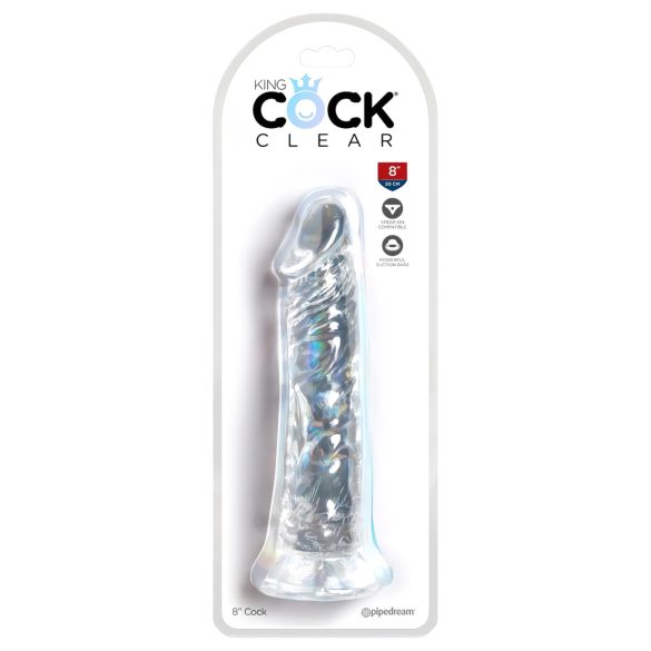 King Cock Clear 8 - veliki dildo s vakumskim drškom (20 cm)