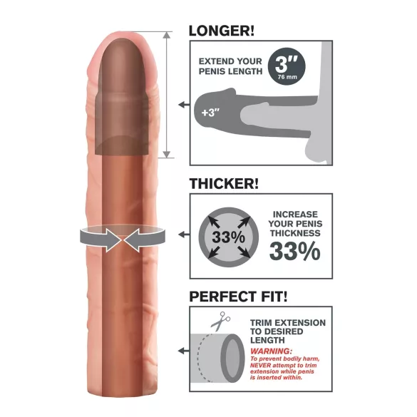 Pipedream - X-TENSION Perfect 3 - realistična navlaka za penis (22,8 cm, natur)