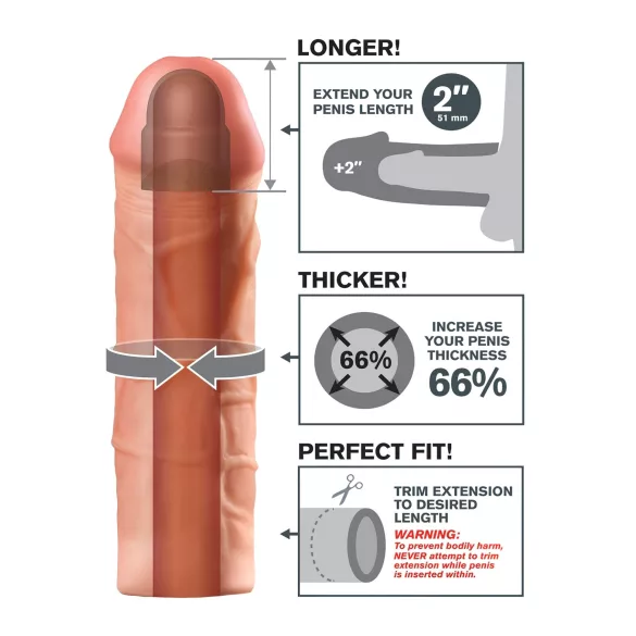 X-TENSION Mega 2 - realistični penis rukav - 20,3 cm - prirodna boja