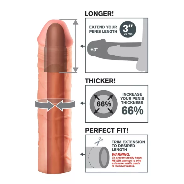 Pipedream - X-TENSION Mega 3 - realističan nastavak za penis (22,8 cm, boja kože)