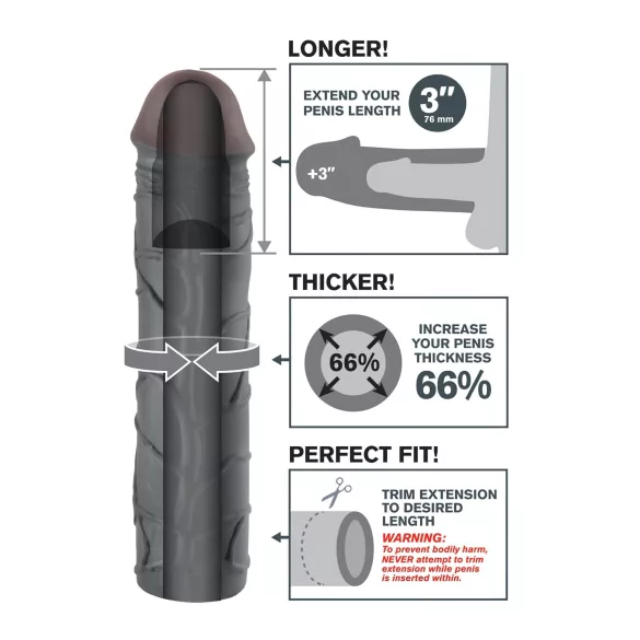 Pipedream - X-TENSION Mega 3 - realistični produžetak za penis (22,8 cm, crni)