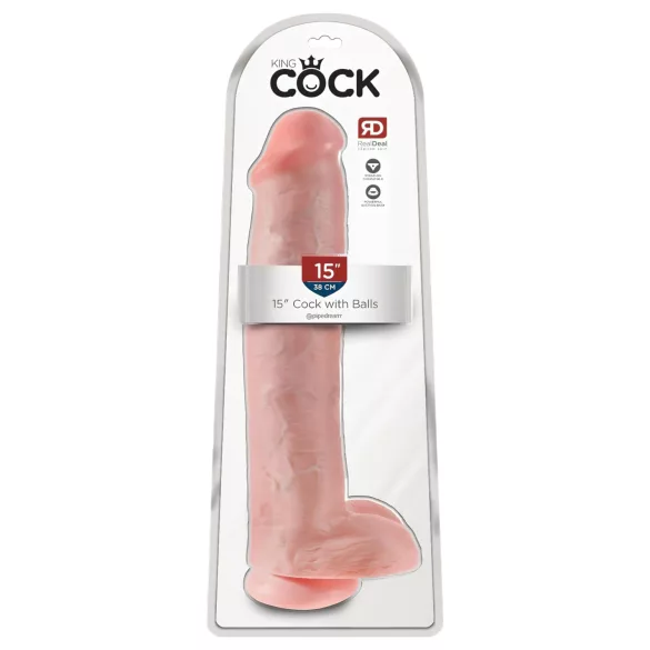 King Cock 15 - dildo s testisima i vakuum bazom - 38 cm - prirodna boja