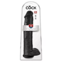   King Cock 15 - dildo s testisima i vakumskom čašom - crni 38 cm