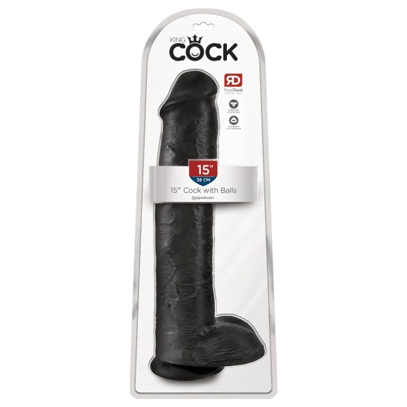 King Cock 15 - crna dilda s testisima i vakuumskom bazom (38cm)