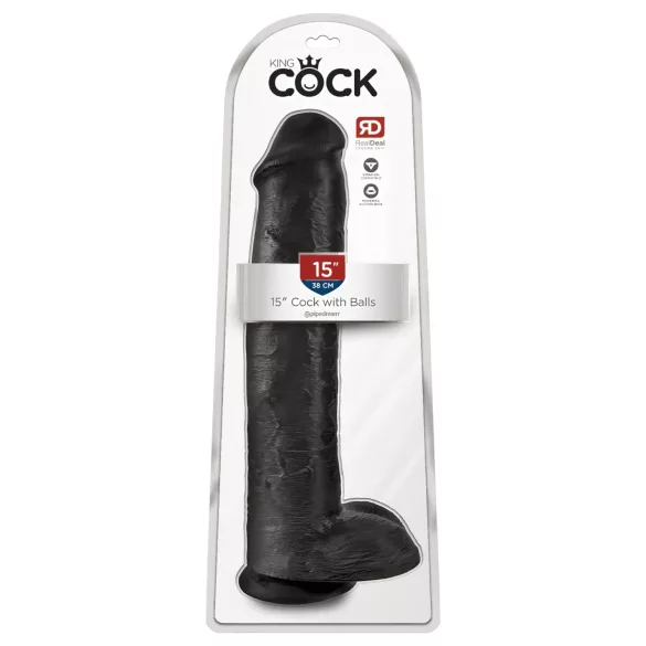 King Cock 15 - dildo s testisima i vakumskom čašom - crni 38 cm